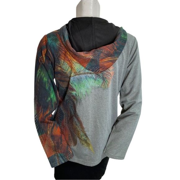 Parsley & Sage Krista Hoodie Lightweight Feather Pattern Hoodie Size Small - Picture 3 of 5